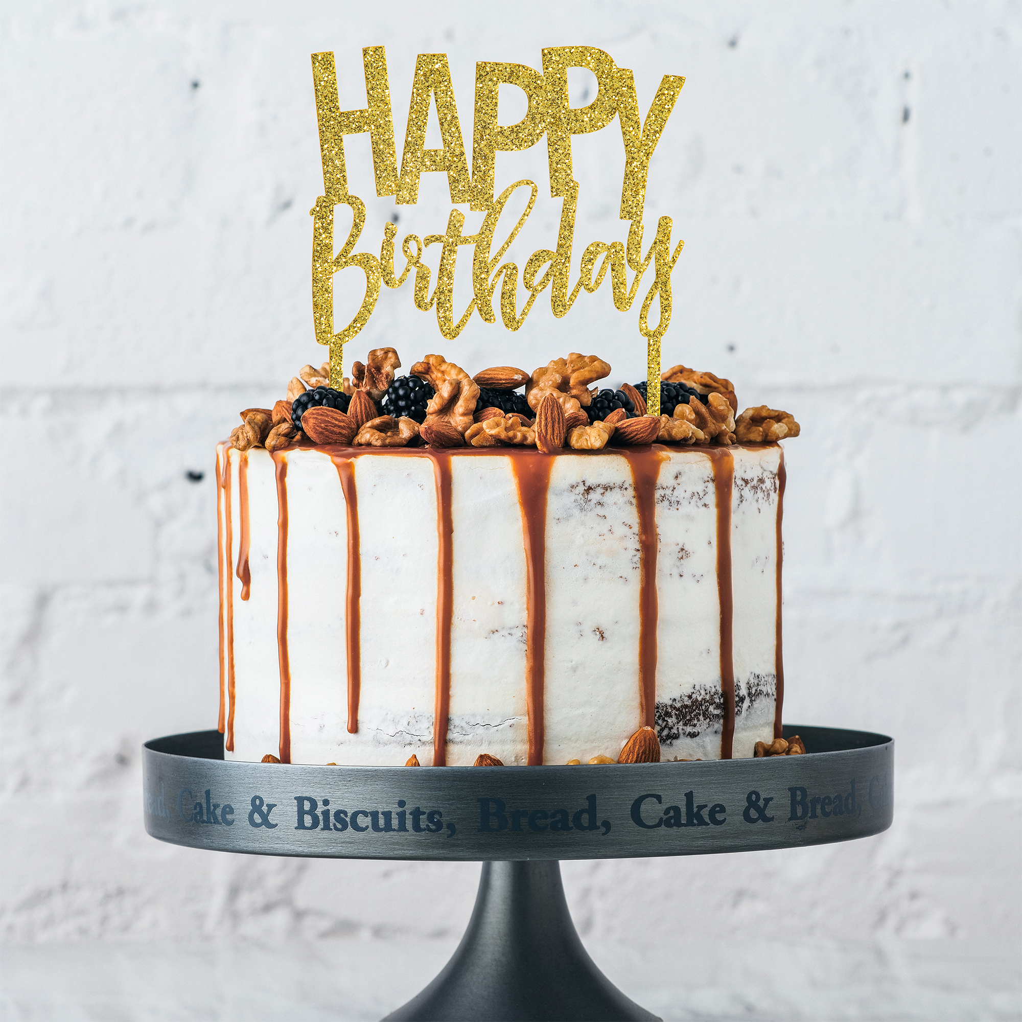 Way to Celebrate 4.5 x 5.5 Gold Glitter Happy Birthday Cake Topper - Each